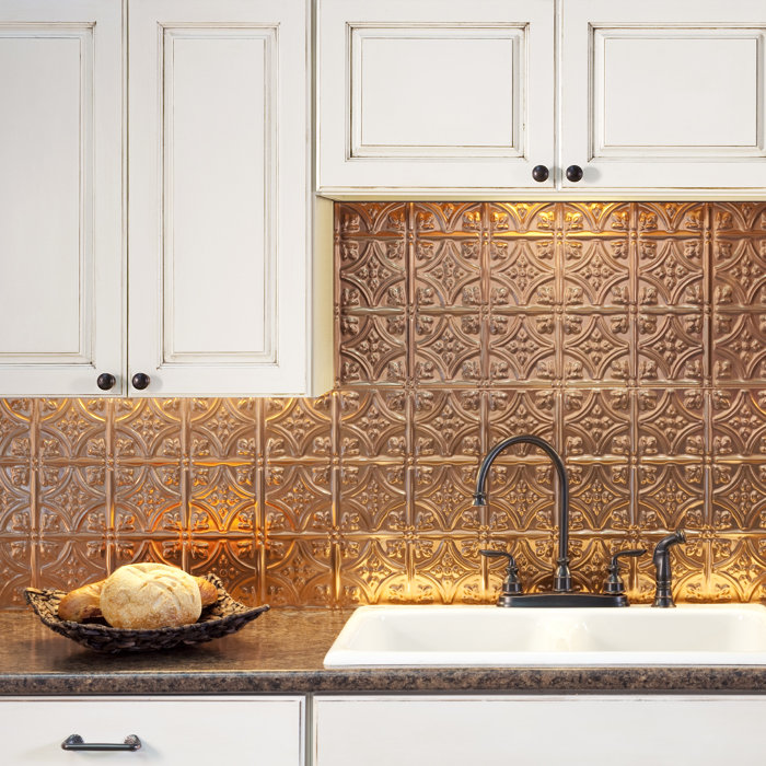 Fasade Terrain Decorative Vinyl 18in X 24in Backsplash Panel In Vintage Metal 5 Pack